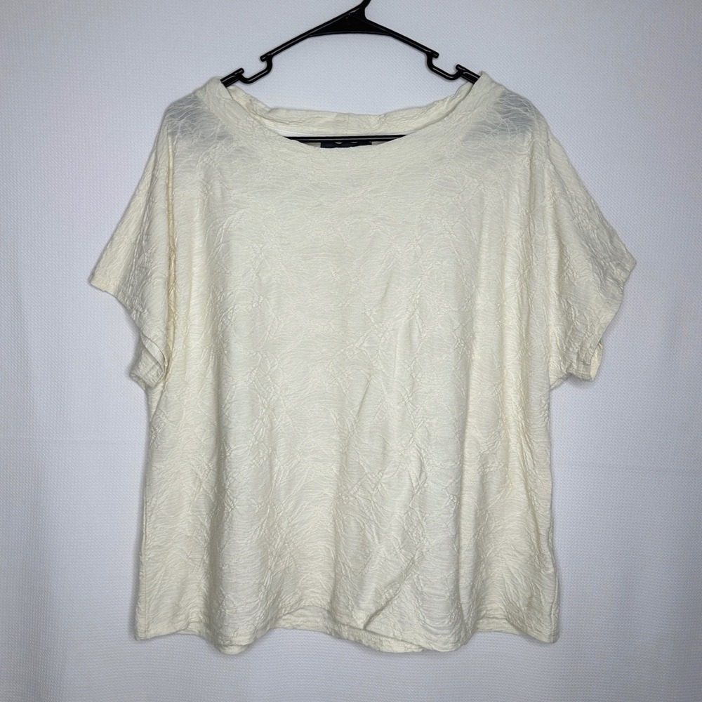 Neirami Top Textured Short Sleeve Cream Boxy Lagenlook Made in Italy size II M/L